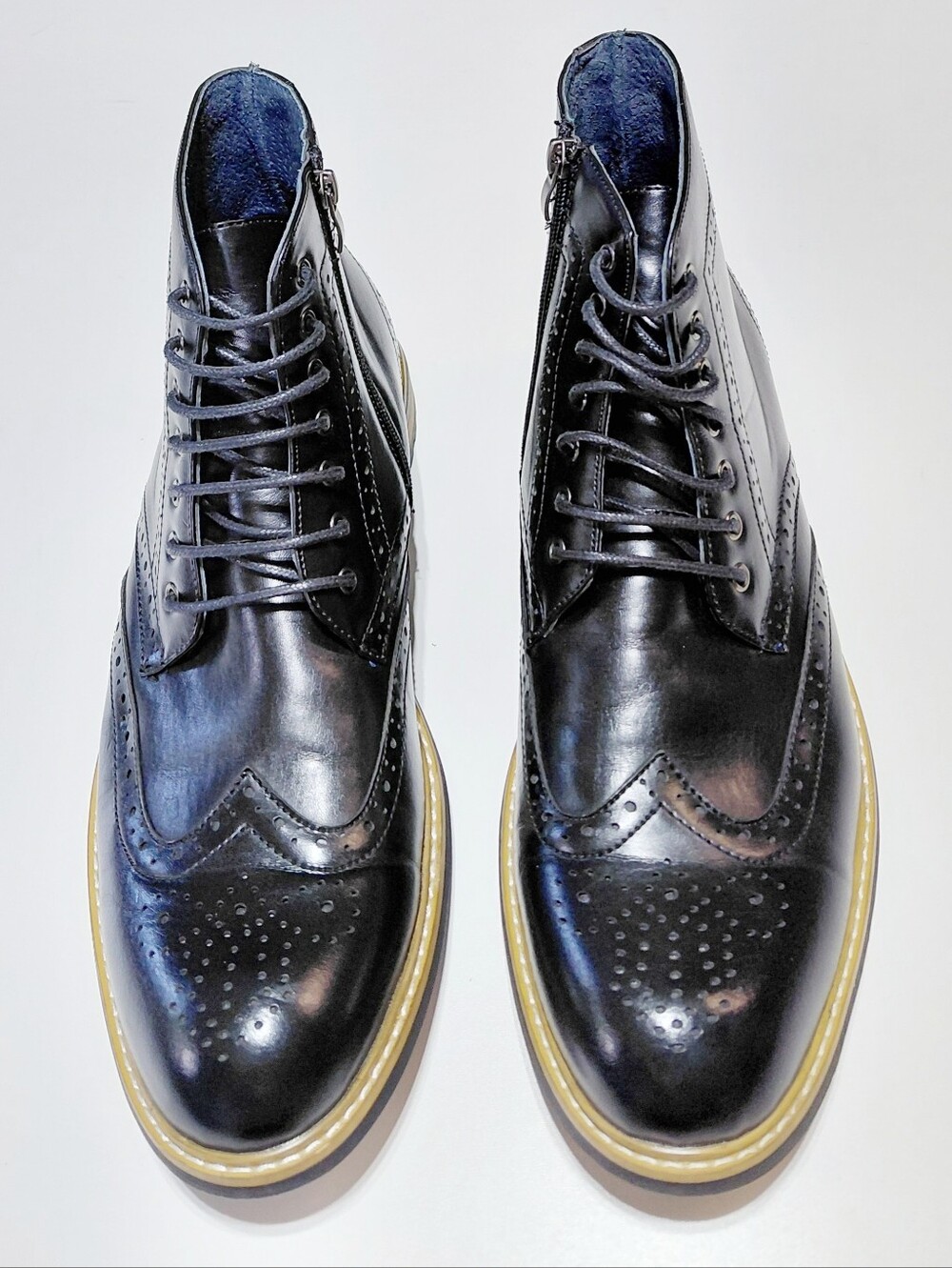 BRUNO MARC Bergen 01 Men's Black Leather Wingtip Zipper Ankle Boots Size 12